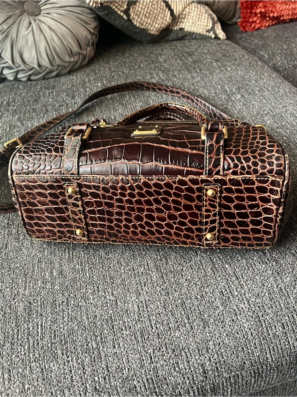 Dooney & Bourke Dark Brown Croc-Embossed Leather Satchel
